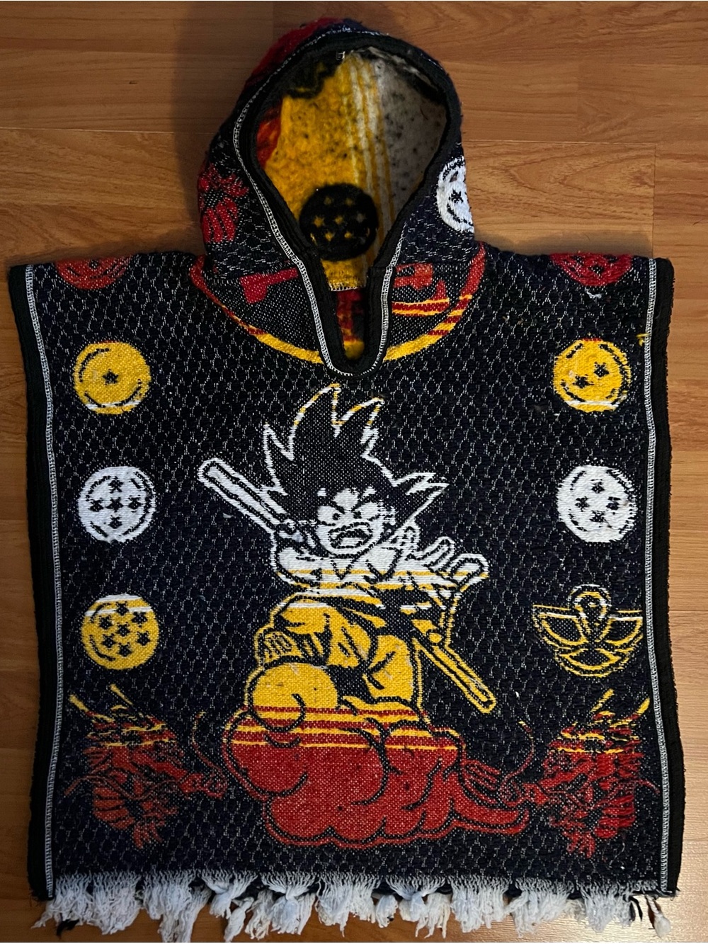 Kids Dragon Ball Z Hooded Poncho - Black, Yellow, Red
